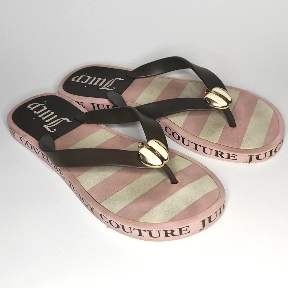 3/$25 Juicy Couture Pink and Brown Apple Flip Flops size 9